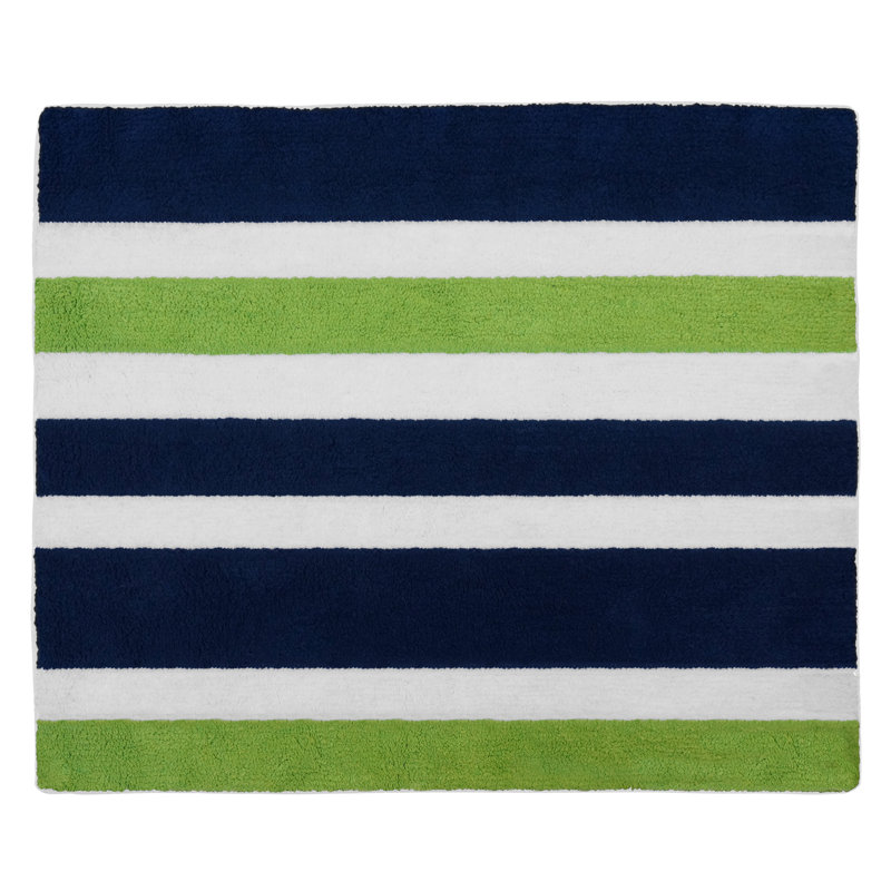 Sweet Jojo Designs Navy Blue and Lime Green Stripe Bath Rug & Reviews